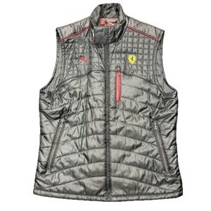 Puma Scuderia Ferrari Vest Men's XL Gray Puffer Full Zip F1 Racing Cars Logo